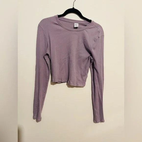 TNA Aritzia Lavender Ribbed Cropped Long Sleeve Top | Size Large - Picture 2 of 5